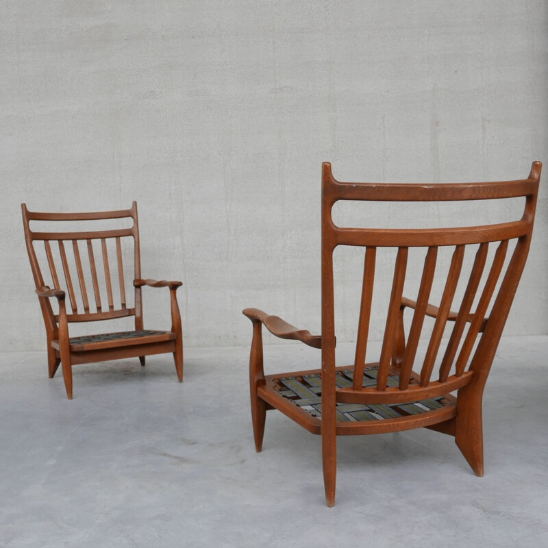 Pair of Edouard vintage oakwood armchairs by Guillerme and Chambron, France 1960s