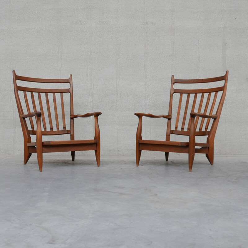 Pair of Edouard vintage oakwood armchairs by Guillerme and Chambron, France 1960s