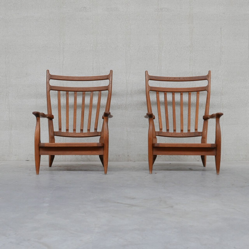 Pair of Edouard vintage oakwood armchairs by Guillerme and Chambron, France 1960s