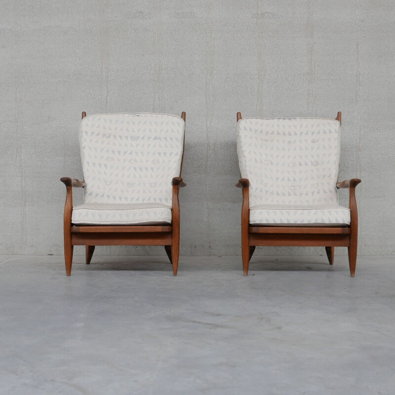 Pair of Edouard vintage oakwood armchairs by Guillerme and Chambron, France 1960s