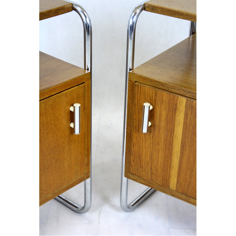 Pair of vintage Bauhaus chromed tubular steel night stands by Robert Slezak, Czechoslovakia 1940s