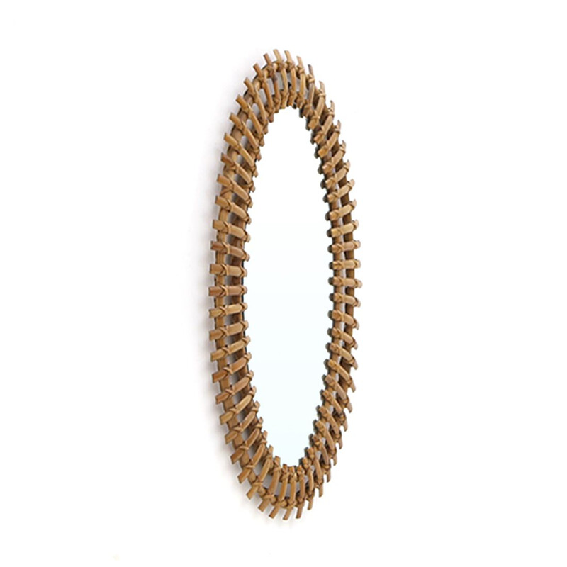 Vintage oval mirror with rattan frame, 1950s