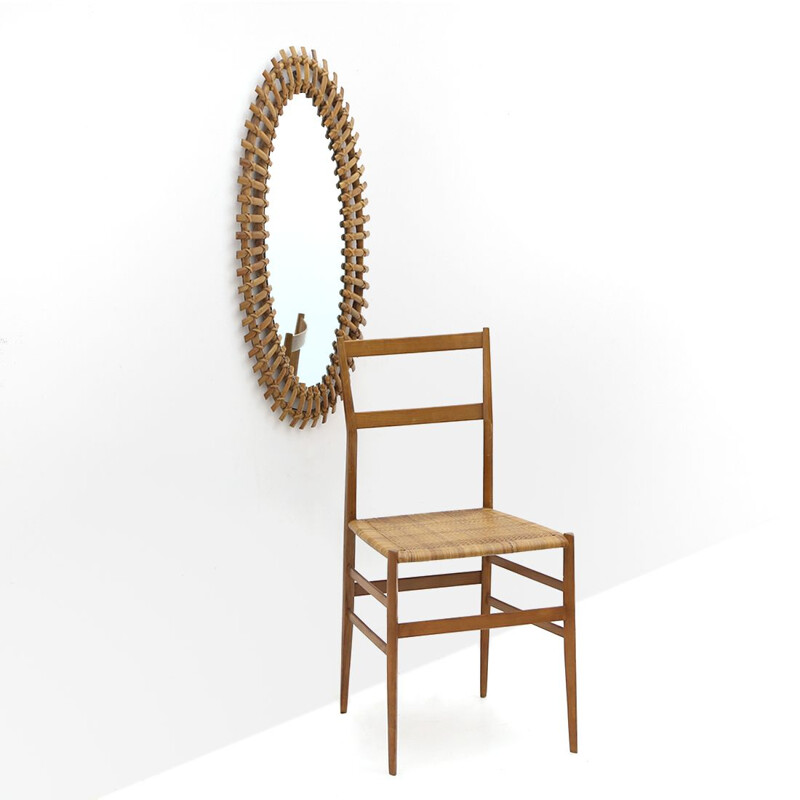 Vintage oval mirror with rattan frame, 1950s