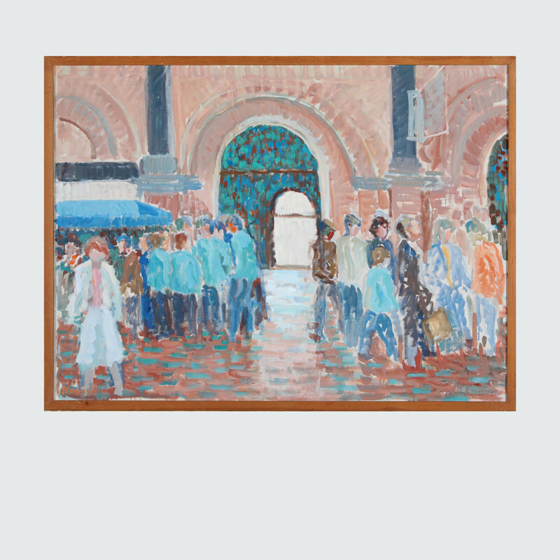 Vintage "Hovedbanen" (The Central Station) oil oncanvas by Ellen Krause, 1984