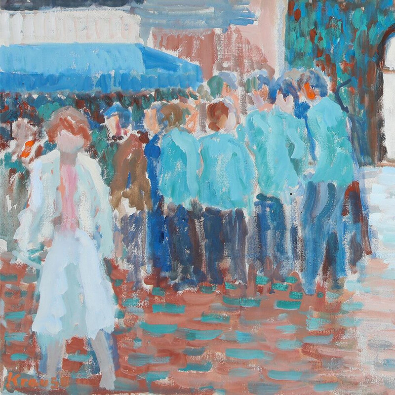 Vintage "Hovedbanen" (The Central Station) oil oncanvas by Ellen Krause, 1984