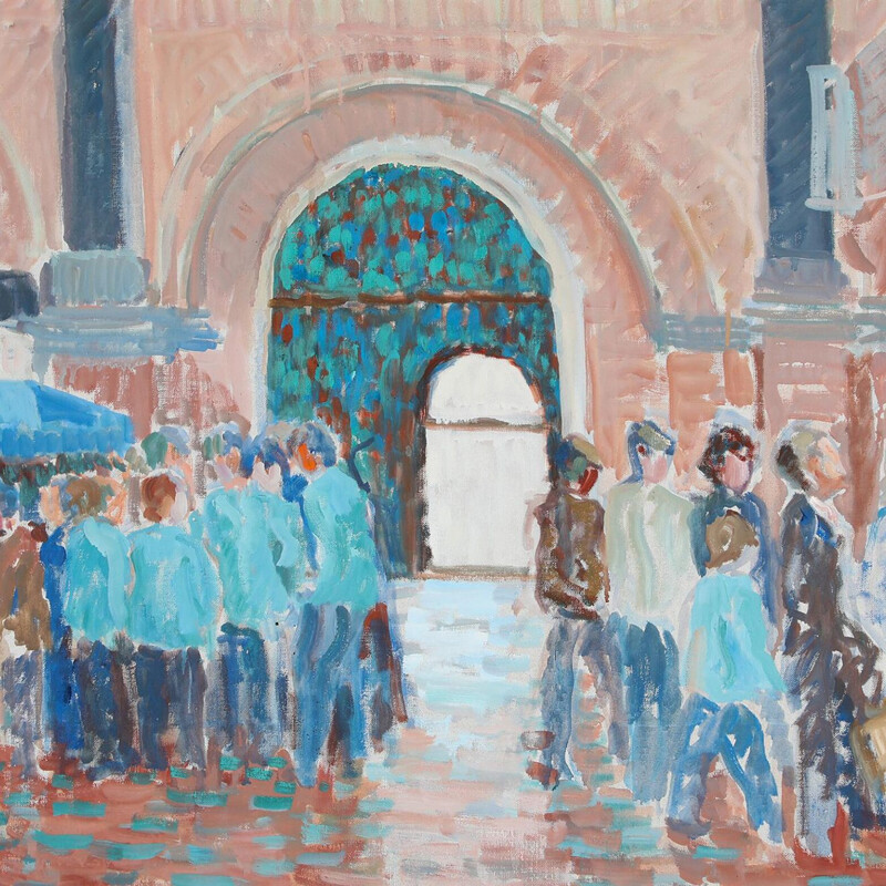 Vintage "Hovedbanen" (The Central Station) oil oncanvas by Ellen Krause, 1984