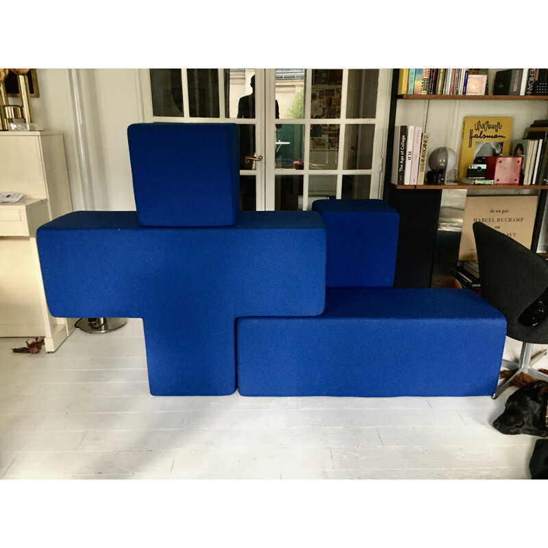 Canapé modulaire vintage Gridmo bleu par Peter J. Lassen pour Montana