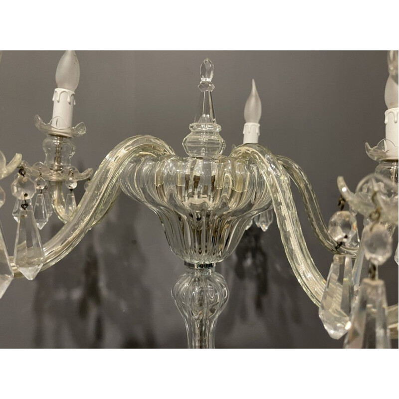 Lampadaire vintage en cristal de Murano avec 5 lampes, 1950