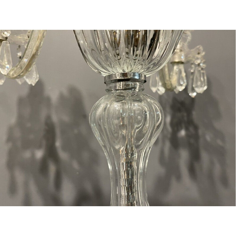 Candeeiro de chão de cristal Vintage Murano com 5 candeeiros, 1950