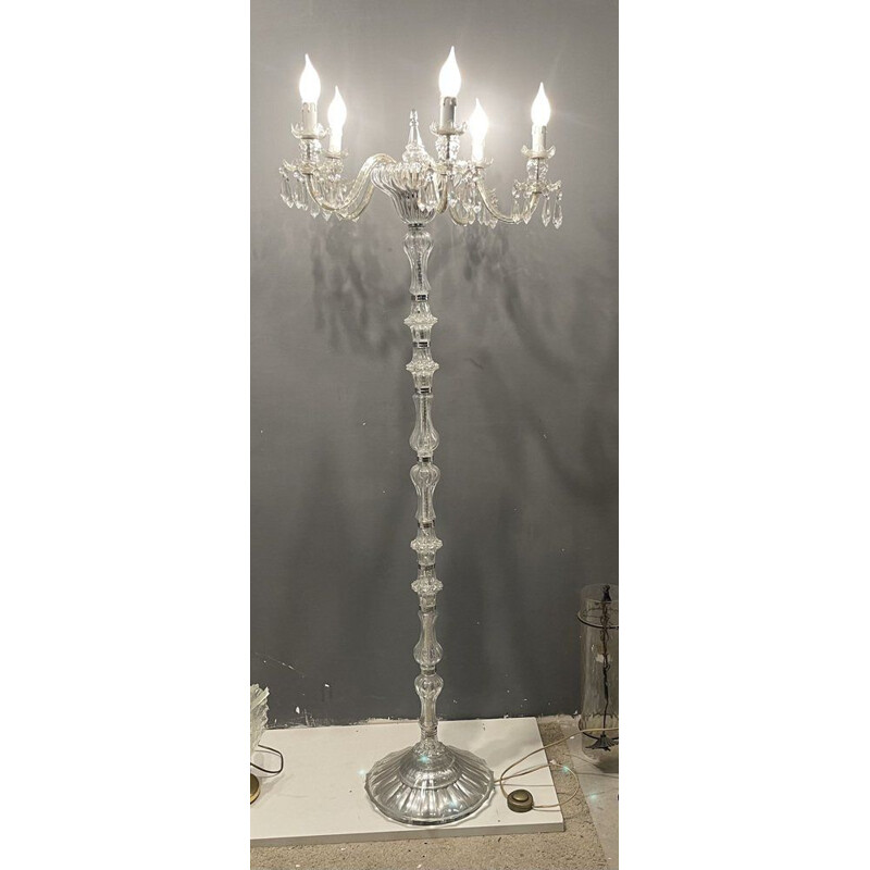Vintage-Stehlampe aus Murano-Kristall mit 5 Lampen, 1950