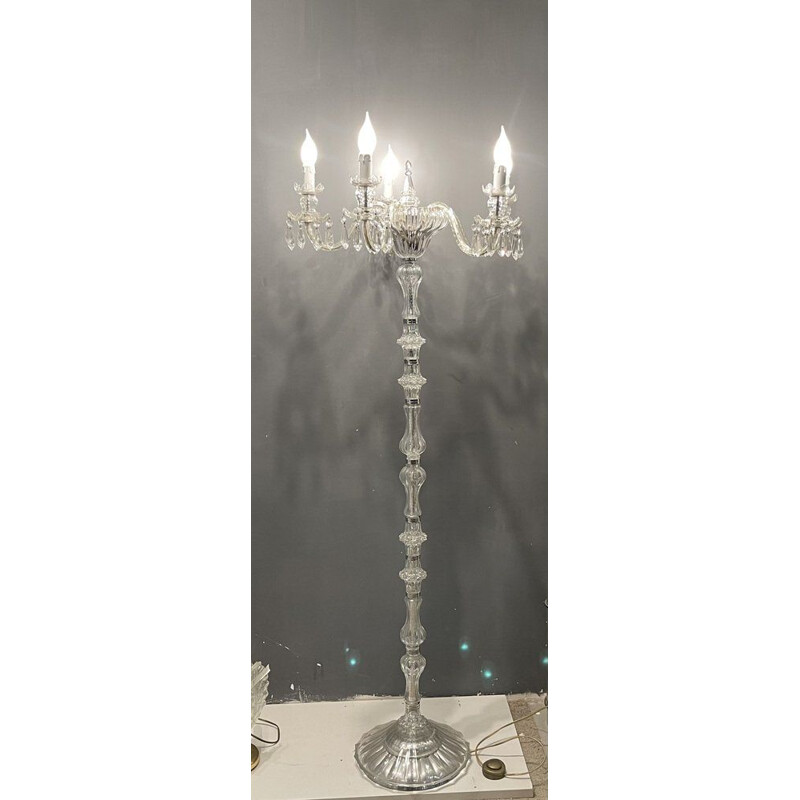 Lampadaire vintage en cristal de Murano avec 5 lampes, 1950