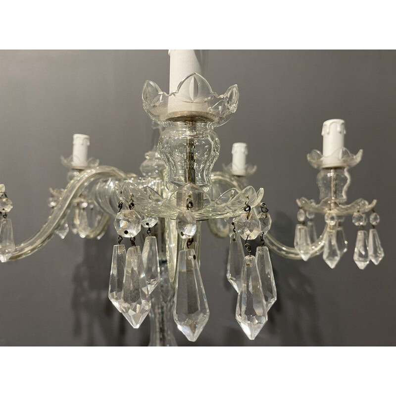 Lampadaire vintage en cristal de Murano avec 5 lampes, 1950