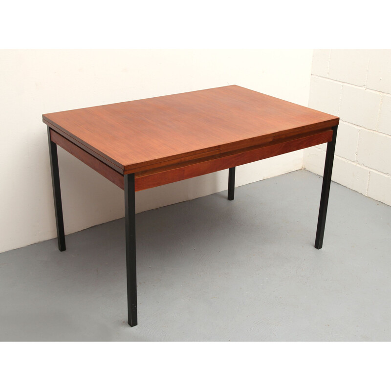 Vintage extendible dining table in teak and metal, 1960s