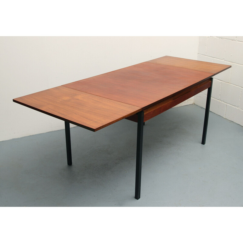 Vintage extendible dining table in teak and metal, 1960s