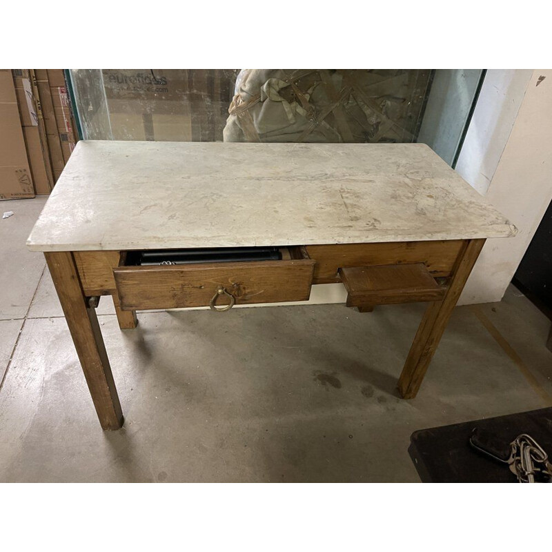 Vintage wood & marble kitchen table, 1940s