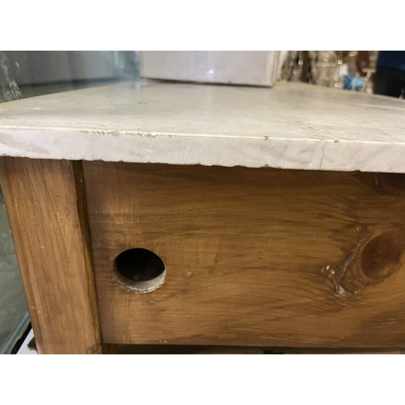 Table de cuisine vintage en bois et marbre, 1940