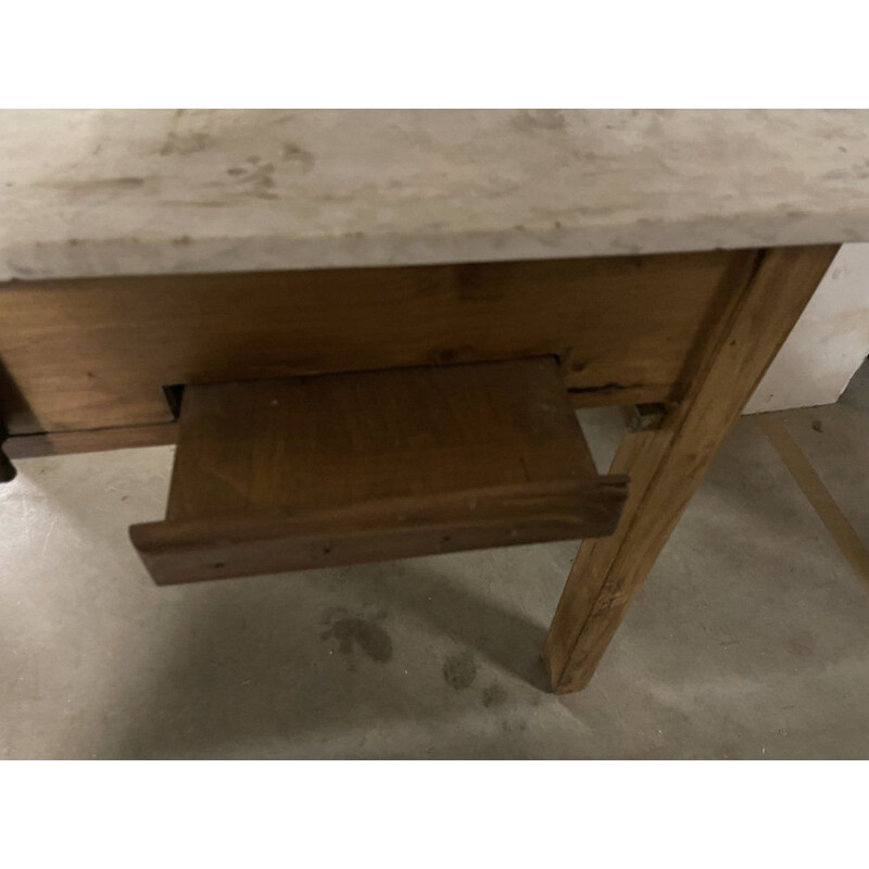 Vintage wood & marble kitchen table, 1940s