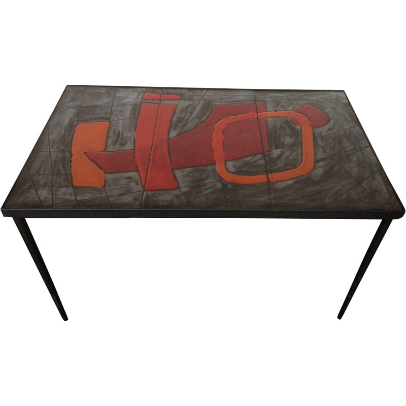 Rectangular enamelled lava coffee table, Robert & Jean CLOUTIER - 1950s