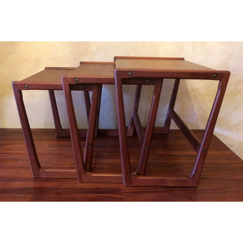 Vintage Danish teak nesting tables by Holger Georg Jensen for Kubus, 1960s