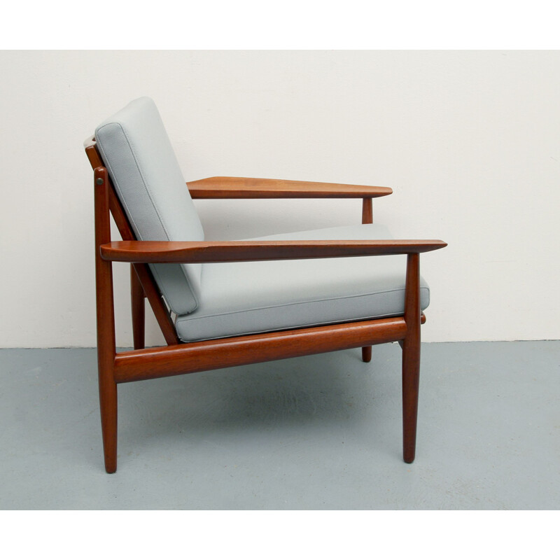Vintage teak en grijze stoffen fauteuil van Arne Vodder voor Glostrup, 1960