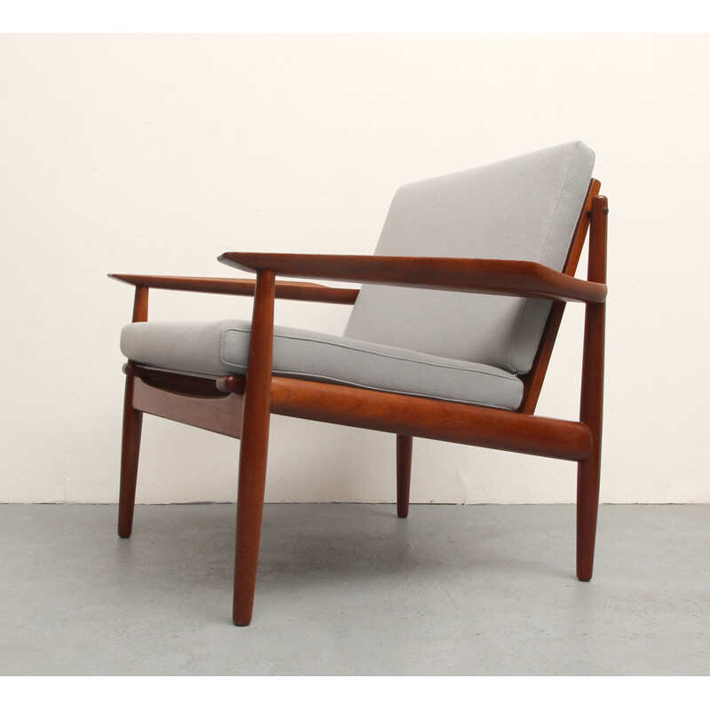 Vintage armchair in teak and grey fabric by Arne Vodder for Glostrup, 1960s