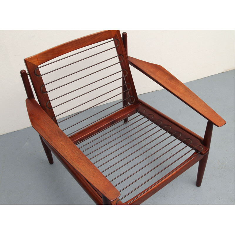 Vintage teak en grijze stoffen fauteuil van Arne Vodder voor Glostrup, 1960