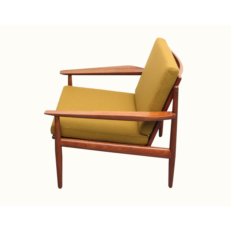 Vintage armchair in teak and mustard yellow fabric by Arne Vodder, 1960s