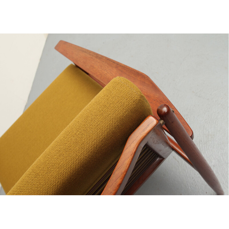 Vintage armchair in teak and mustard yellow fabric by Arne Vodder, 1960s