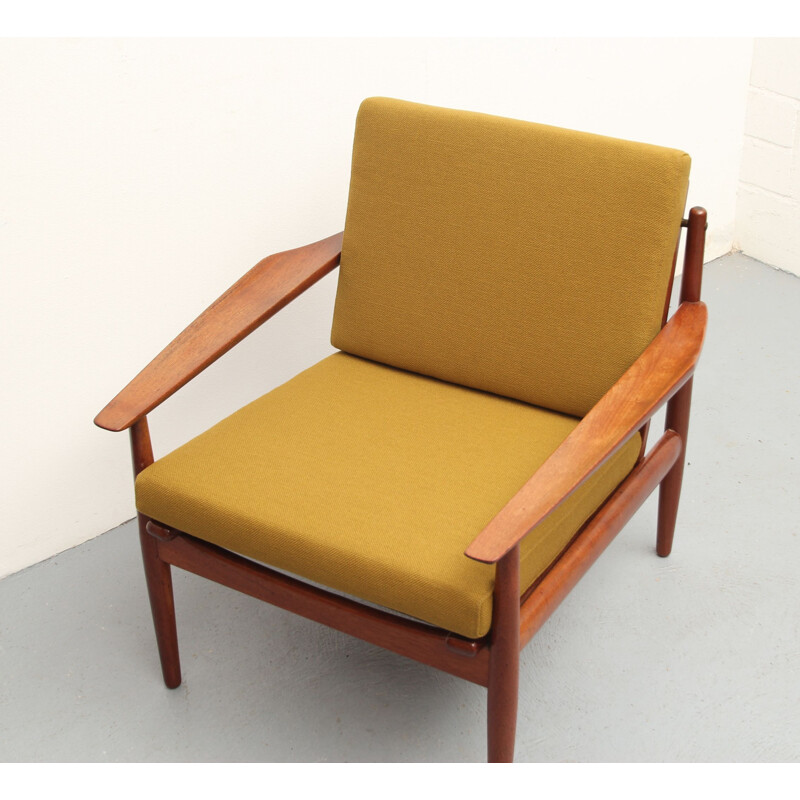 Vintage armchair in teak and mustard yellow fabric by Arne Vodder, 1960s