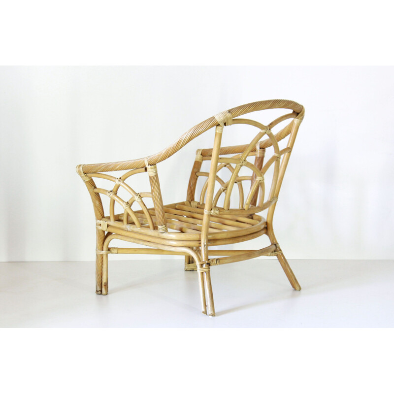 Vintage gebogen bamboe fauteuil, 1970
