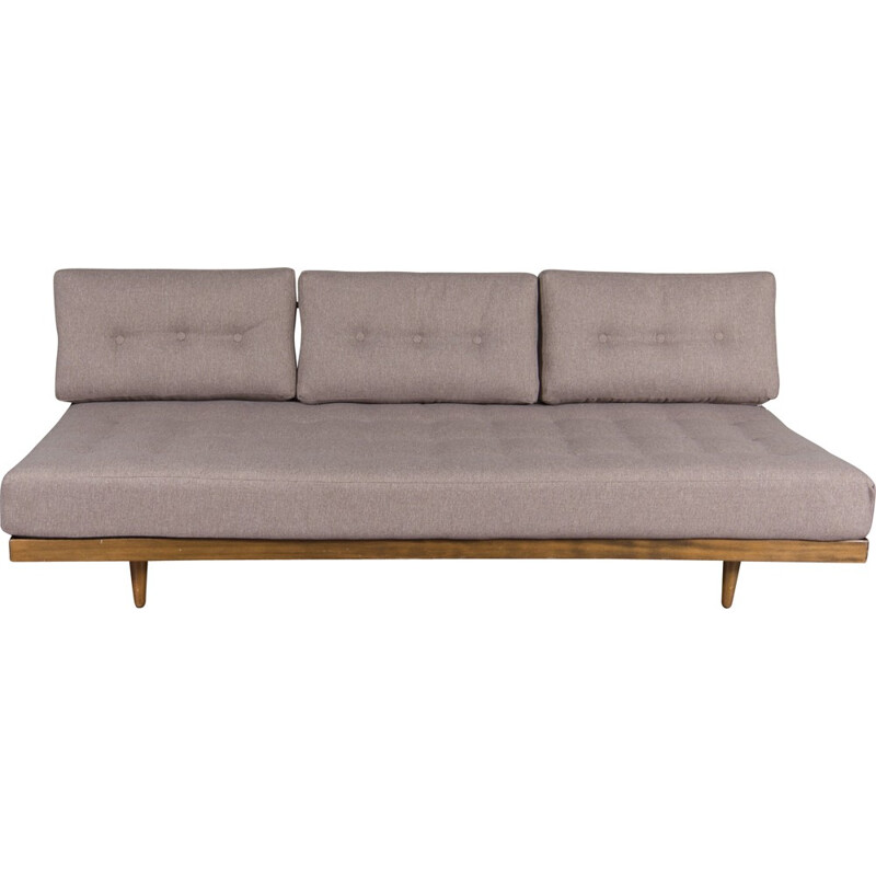 Mid-century padded daybed in beige fabric and wood - 1970s