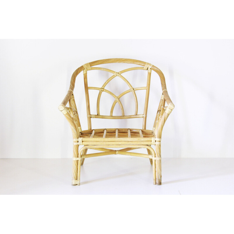 Curbed bamboo vintage armchair, 1970s