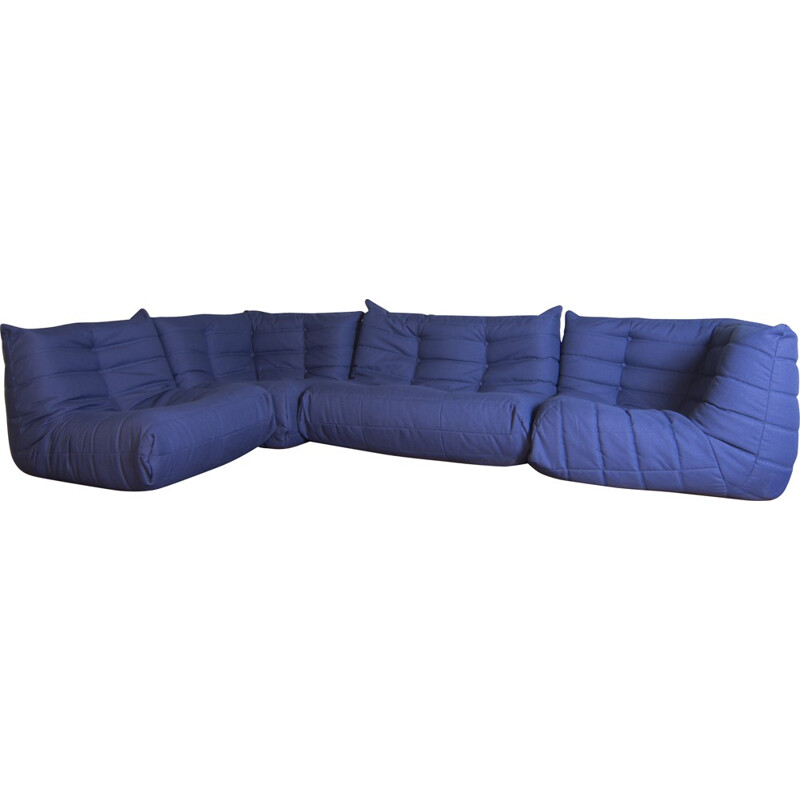 Modular Ligne Roset "Togo" corner sofa in blue fabric, Michel DUCAROY - 1970s