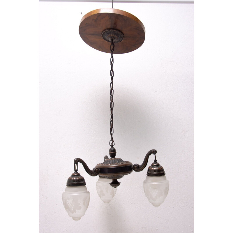 Storicizzante lampadario a tre bracci in ottone vintage
