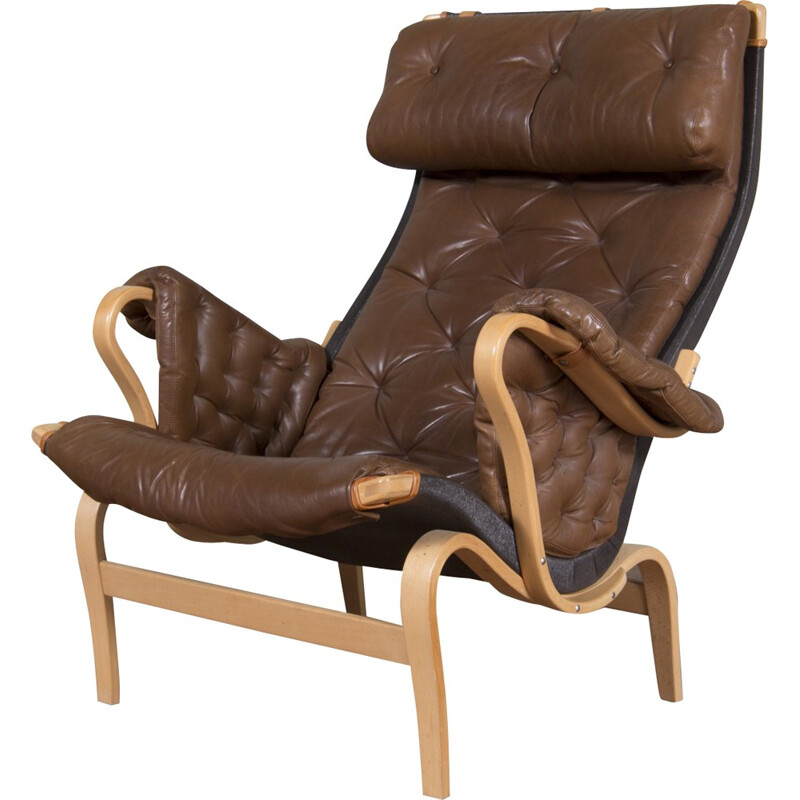 Swedish "Pernilla" Dux armchair in brown leather and beech, Bruno MATHSSON - 1960s