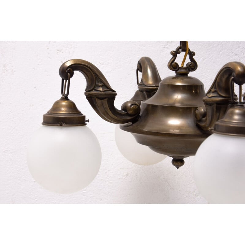 Lampadario vintage a quattro bracci in ottone