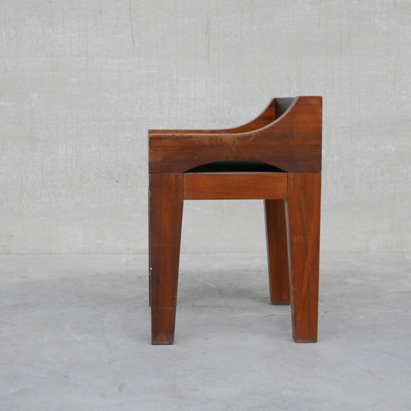 Silla vintage de madera y cuero, Bélgica 1950