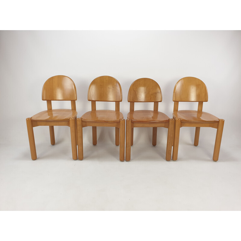 Set of 4 vintage oakwood dining chairs, 1980s