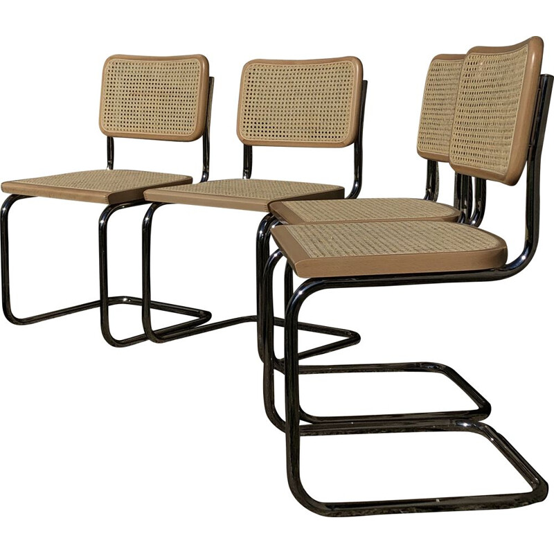 Conjunto de 4 cadeiras de madeira de faia b32 vintage por Marcel Breuer, Itália