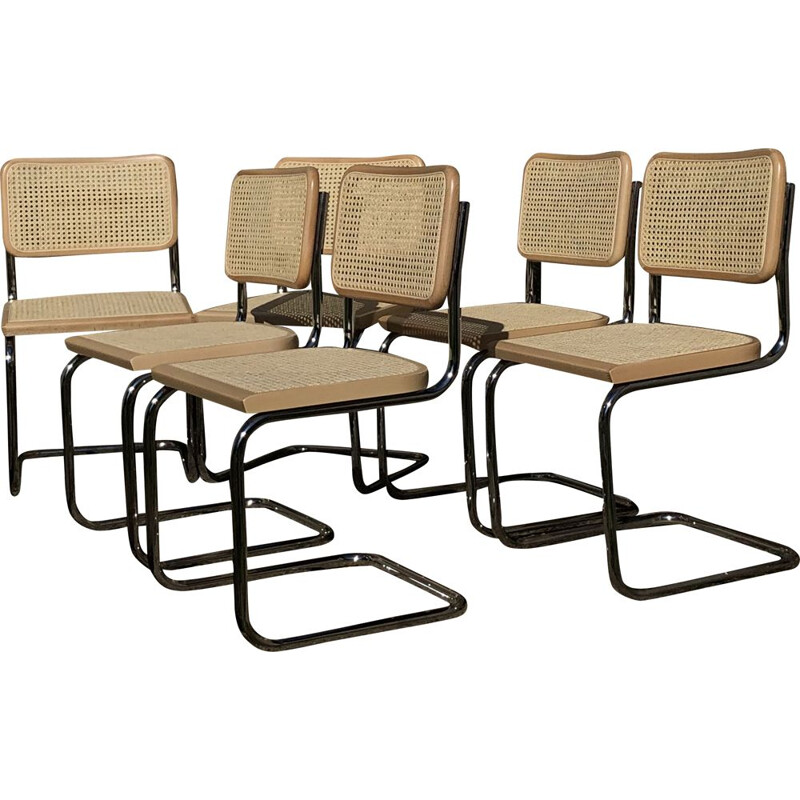 Conjunto de 6 cadeiras de madeira de faia b32 vintage b32 de Marcel Breuer, Itália