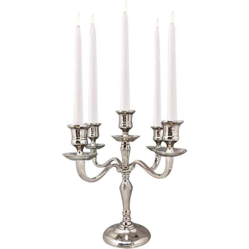 Vintage stainless steel candlestick for Five Candles, Italy 1950