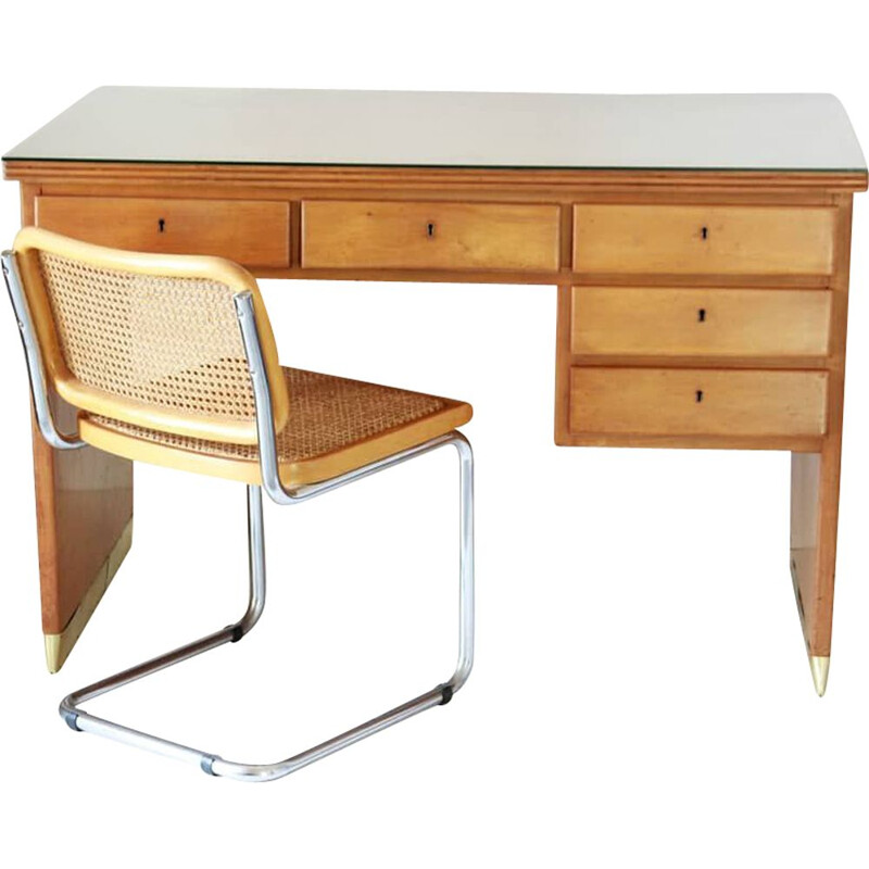 Vintage solid wood office desk set, 1970s