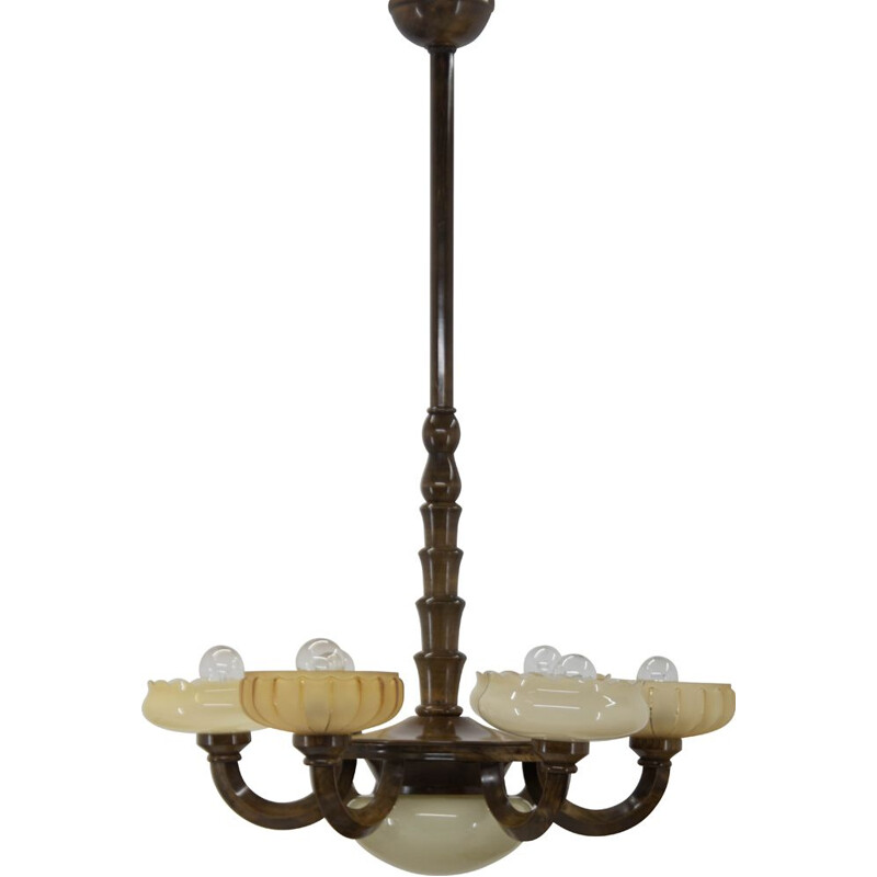 Candelabro de madeira envernizada Vintage, 1920