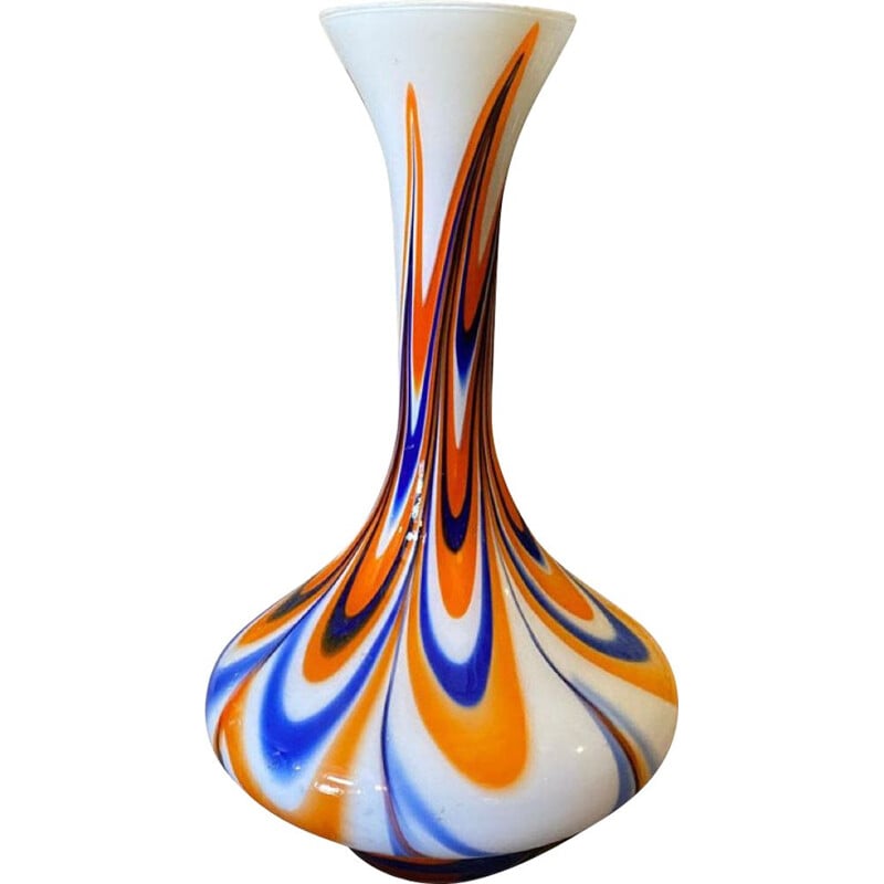 Vase vintage en opaline orange et bleu par Carlo Moretti, 1970