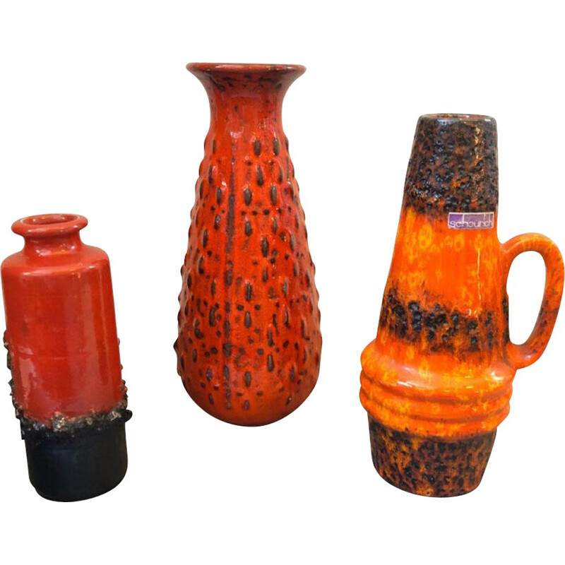 Juego de 3 jarrones de cerámica vintage, 1970