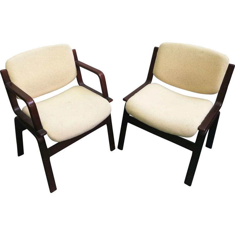 Pair of scandinavian vintage armchairs in wood and wool