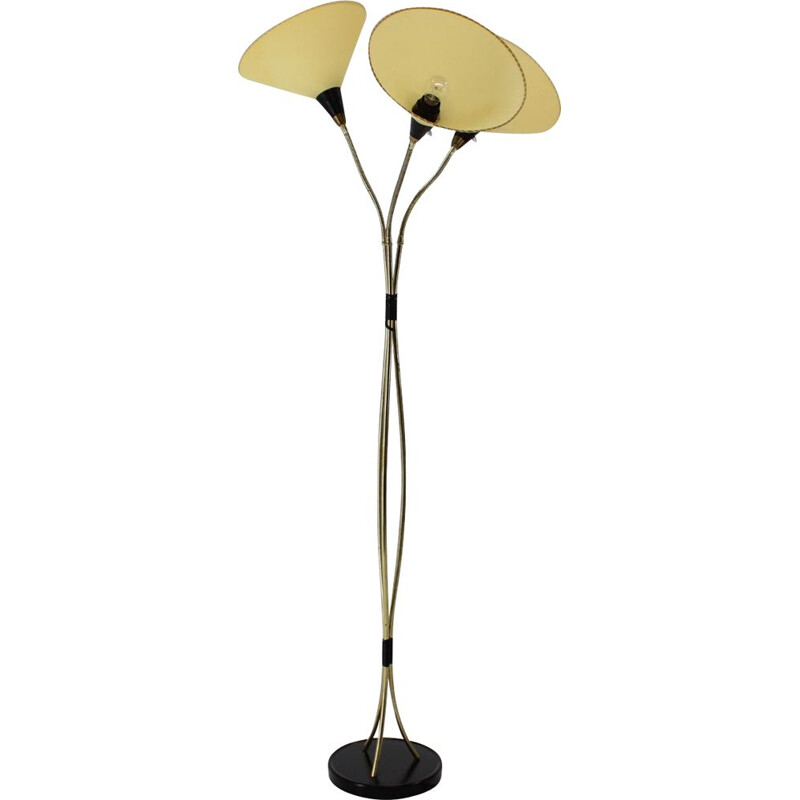 Art deco vintage brass floor lamp, Czechoslovakia 1940s