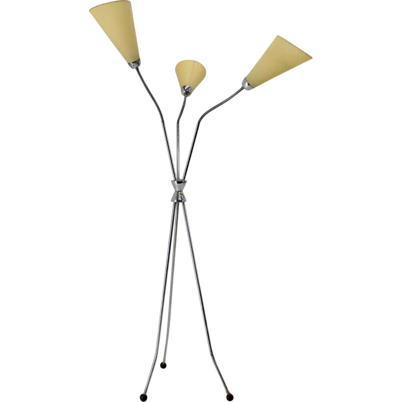 Vintage chrome floor lamp with shade, Czechoslovakia 1960