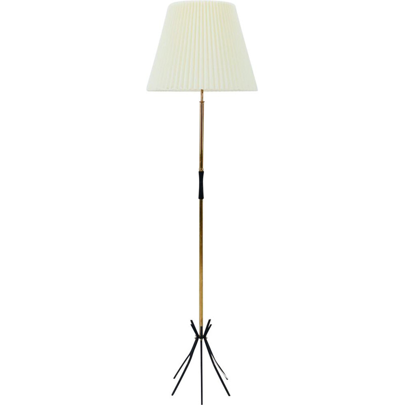 Vintage brass floor lamp with pleated screen, 1950