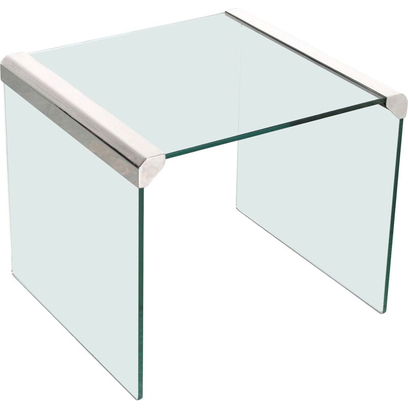 Vintage square clear molded glass side table by Pierangelo Gallotti for Gallotti & Radice, Italy 1970s